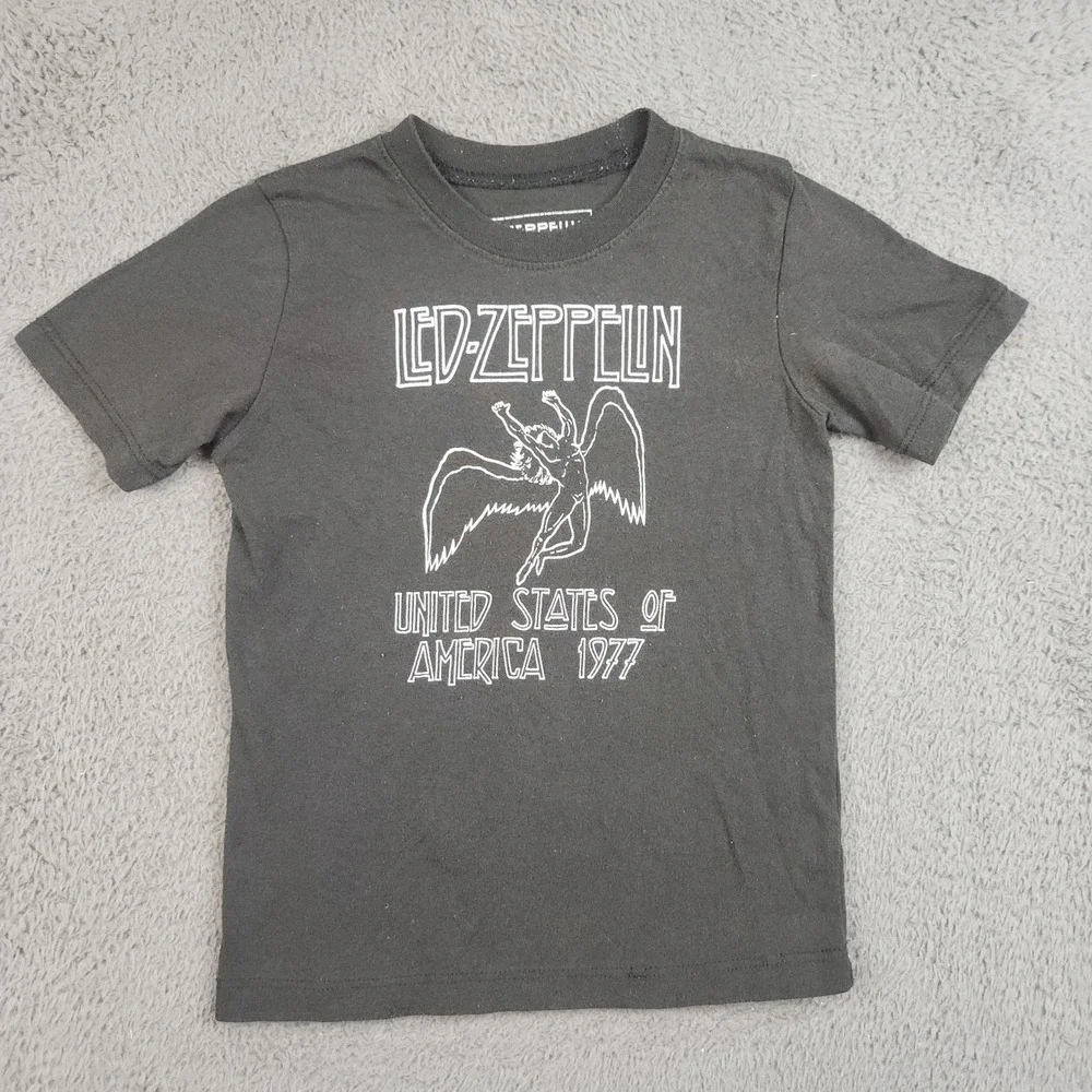 Led Zeppelin Graphic Tee Boys 5T Black Short Sleeve Classic 1977 Tour Band Shirt